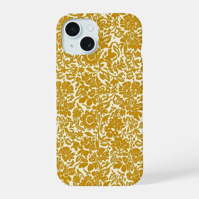 Coque iPhone 15 Fleurs Dorées (Verso)