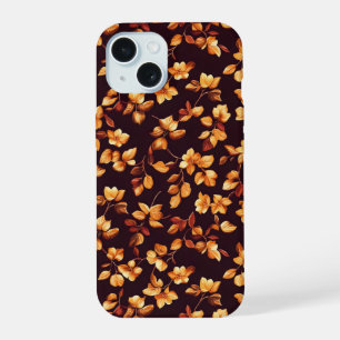 Coque iPhone 15 Fleurs Dorées Motif Automnal