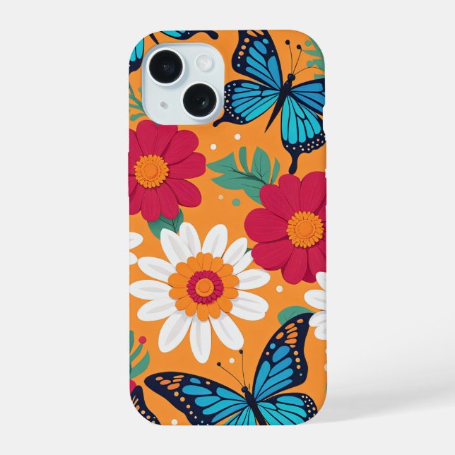 Coque iPhone 15 Fleurs et papillons Whimsics (Verso)