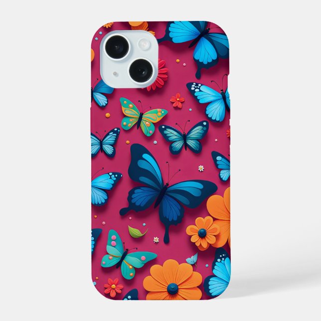 Coque iPhone 15 Fleurs et papillons Whimsics (Verso)
