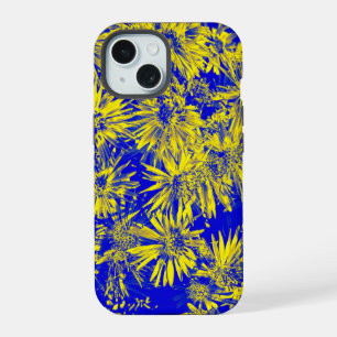 Coque iPhone 15 Fleurs jaunes sur fond bleu