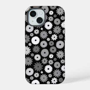 Coque iPhone 15 Fleurs monochromes à motif répétitif