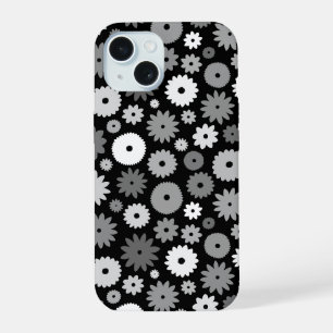 Coque iPhone 15 Fleurs monochromes à motif répétitif