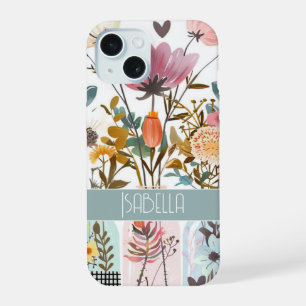 Coque iPhone 15 Fleurs printanières dans Mason Jar Design avec nom