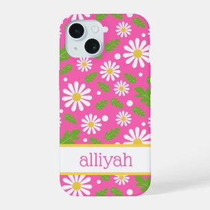 Coque iPhone 15 Fleurs Rétro Hippie Motif Marguerite
