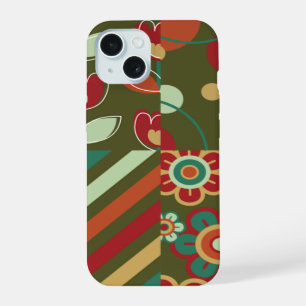 Coque iPhone 15 Fleurs Rétro Motif Fleurs Marguerites Rayures Poin