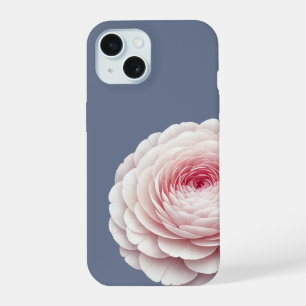 Coque iPhone 15 Fleurs romantiques bleu ardoise et blush