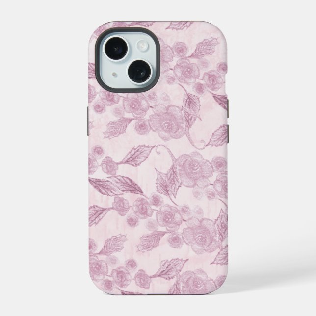Coque iPhone 15 Fleurs roses abstraites (Verso)
