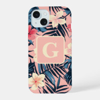 Fleurs tropicales rose monogramme personnalisé