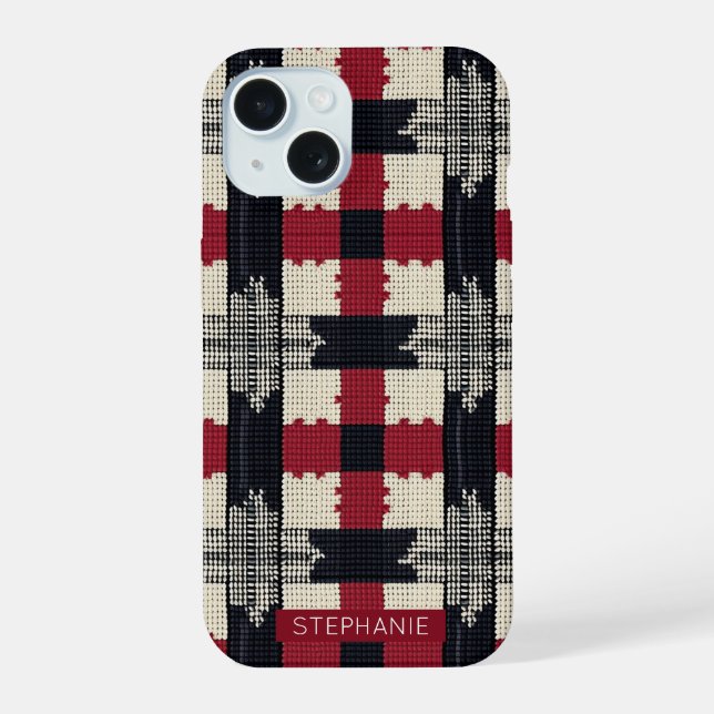 Coque iPhone 15 Flocon de neige de Knit rustique - Boho d'hiver co (Verso)