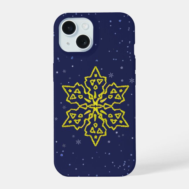 Coque iPhone 15 Flocon de neige doré (Verso)
