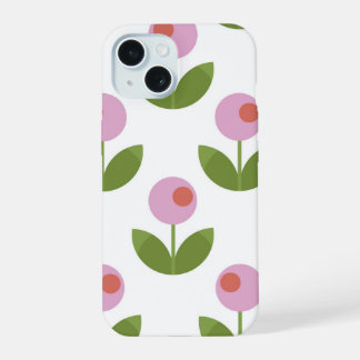 Coque iPhone 15 Floral géométrique rose et vert