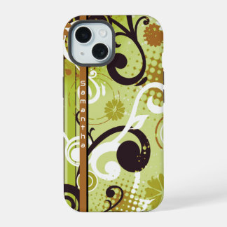 Coque iPhone 15 Florale verte Frutiger Metro