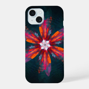 Coque iPhone 15 Flore Mandala Flowers Orange Red Blue Abstract