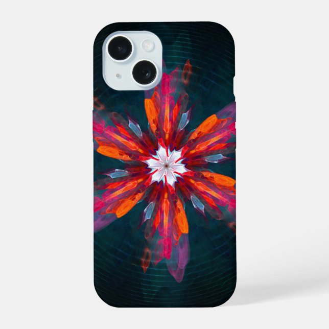 Coque iPhone 15 Flore Mandala Flowers Orange Red Blue Abstract (Verso)