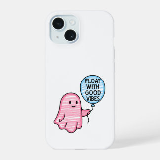 Coque iPhone 15 Flotte avec de bonnes vibes joli design boo mignon