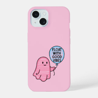 Coque iPhone 15 Flotte avec de bonnes vibes joli design boo mignon