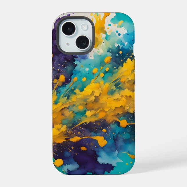 Coque iPhone 15 Fond de éclaboussures d'aquarelle (Verso)