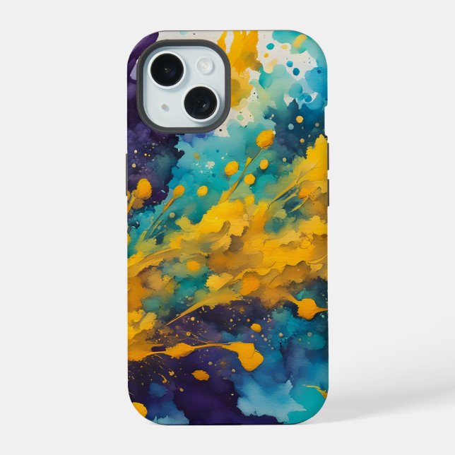 Coque iPhone 15 Fond de éclaboussures d'aquarelle (Verso)