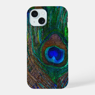 Coque iPhone 15 Fond de plumes de paon prêt à