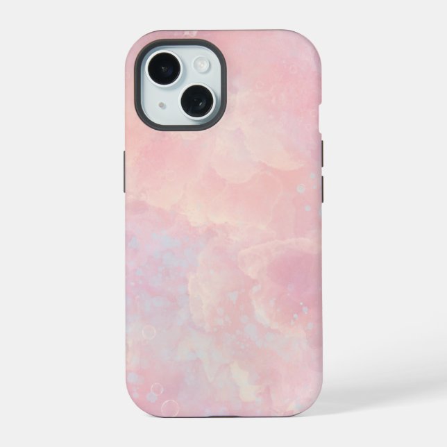 Coque iPhone 15 Fond d'encre marbrée pastel (Verso)