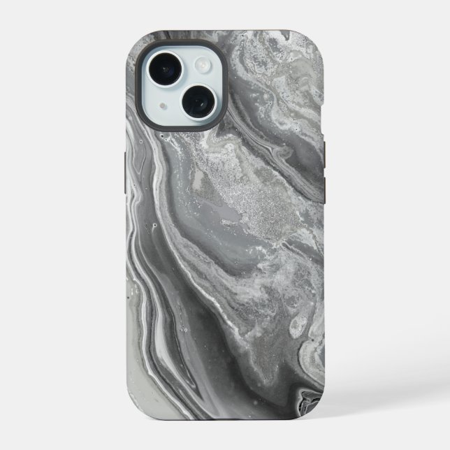 Coque iPhone 15 Fond simple gris clair en marbre (Verso)
