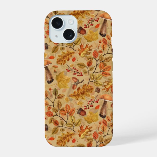Coque iPhone 15 Forêt automnale sur ocre (Verso)
