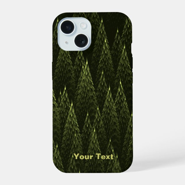 Coque iPhone 15 Forêt de conifères fractale (Verso)