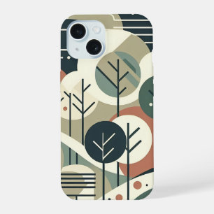 Coque iPhone 15 Forêt Géométrique Moderne Art du Milieu du Siècle