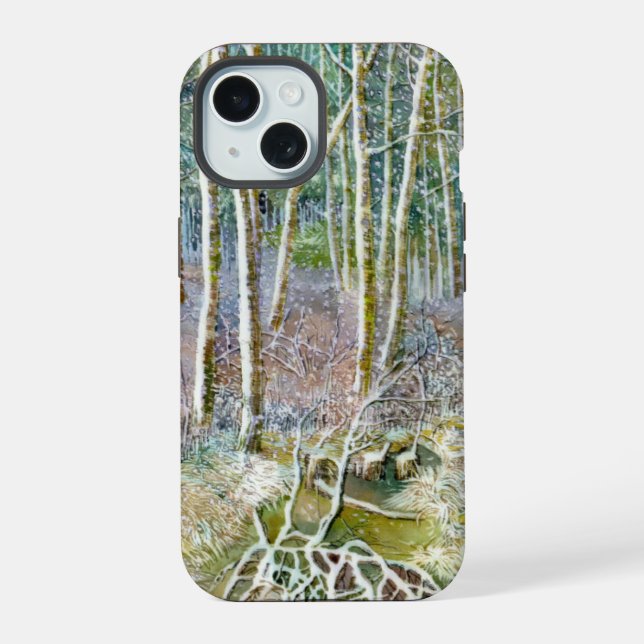 Coque iPhone 15 forêt hivernale (Verso)