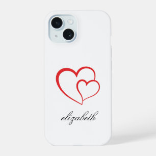Coque iPhone 15 forme de cœur rouge avec fond personnalisé