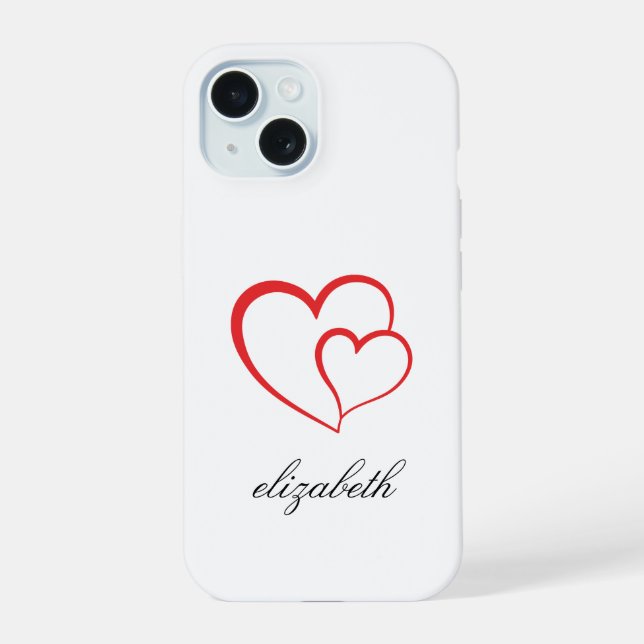 Coque iPhone 15 forme de cœur rouge avec fond personnalisé  (Verso)