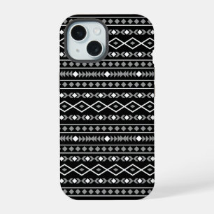 Coque iPhone 15 Formes Aztec Motif gris noir