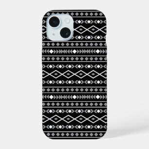 Coque iPhone 15 Formes Aztec Motif gris noir
