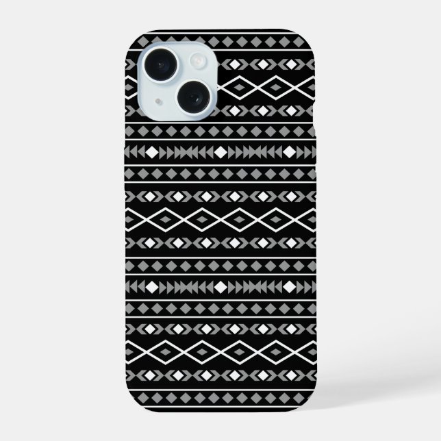Coque iPhone 15 Formes Aztec Motif gris noir (Verso)