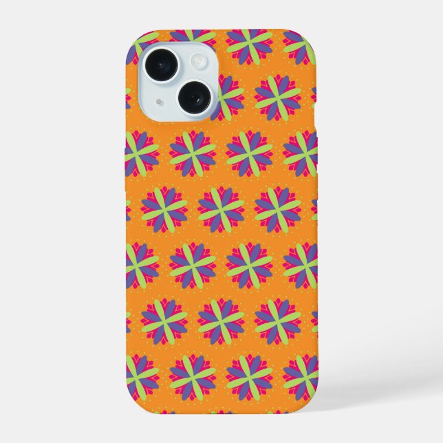 Coque iPhone 15 Formes florales orange vibrant (Verso)