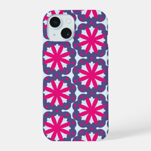 Coque iPhone 15 Formes florales violettes et roses