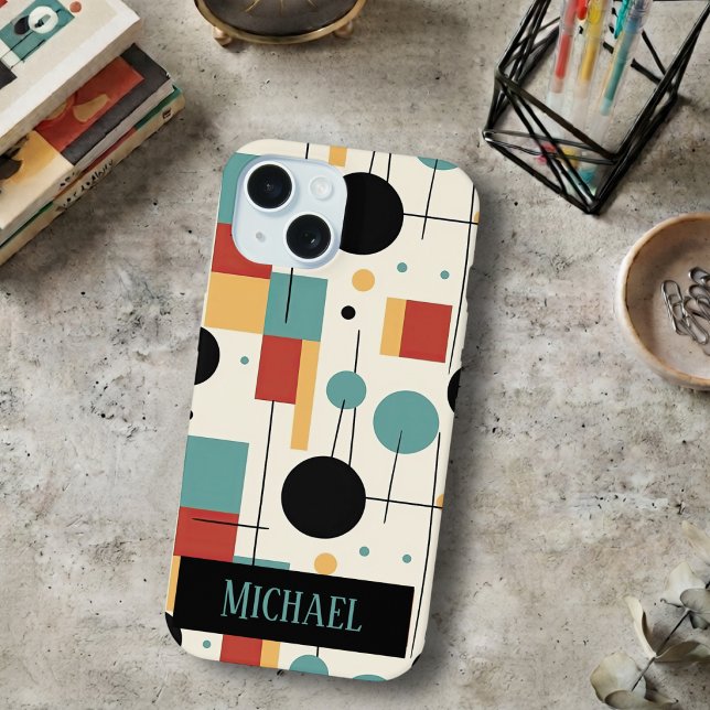 Coque iPhone 15 Formes Géométriques Modernes Avec Nom (Créateur téléchargé)