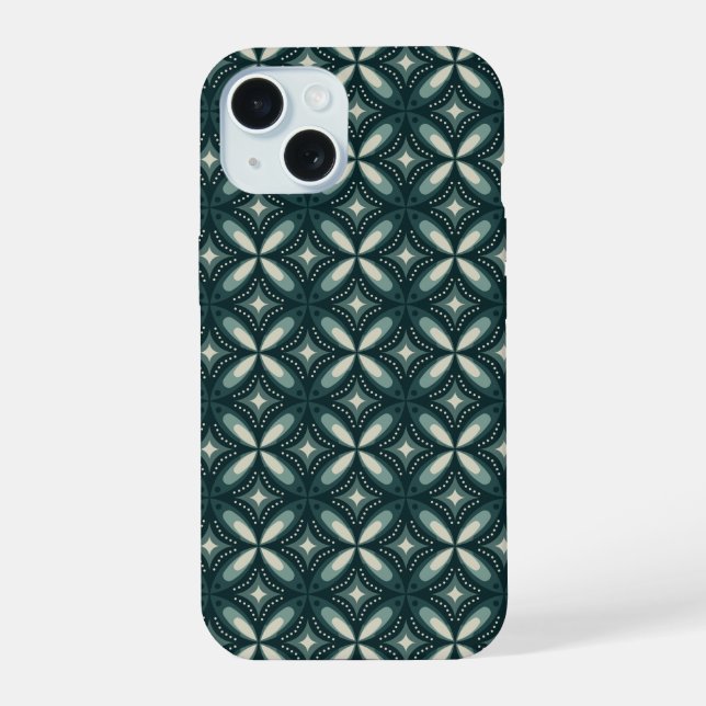 Coque iPhone 15 formes vertes rétro (Verso)