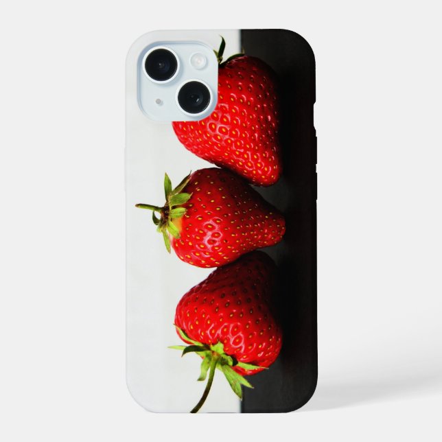 Coque iPhone 15 Fraises Blancs Sur Iphcna Noir (Verso)