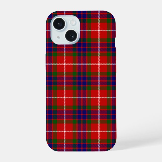 Coque iPhone 15 Fraser tartan rouge vert bleu violet plaid (Verso)
