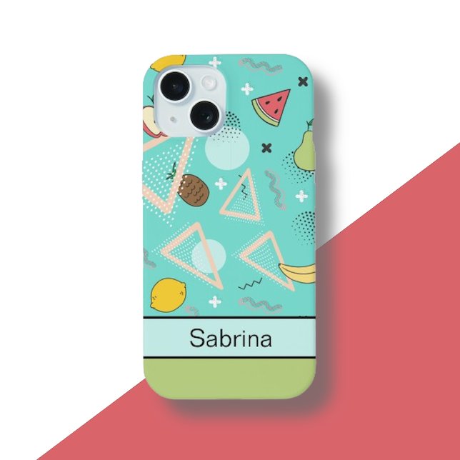 Coque iPhone 15 Fruit Memphis Motif Aqua (Créateur téléchargé)