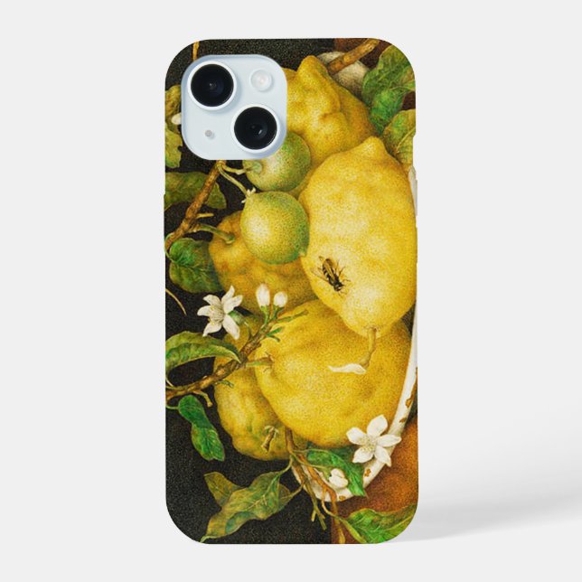 COQUE iPhone 15 FRUITS DE SAISON CITRONS ET FLEURS BLANCHES (Verso)