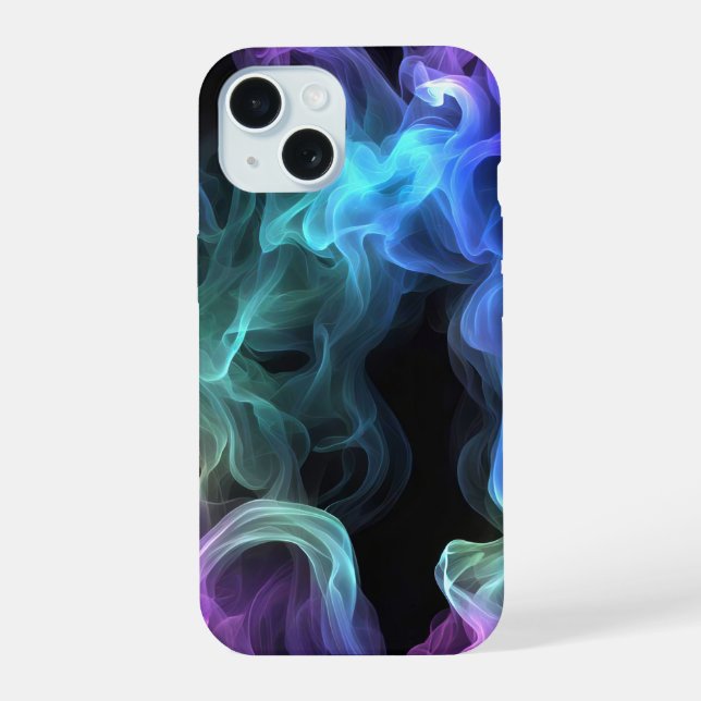 Coque iPhone 15 Fumée Iridescente sur noir (Verso)