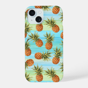 Coque iPhone 15 Fun Ananas Fruit Motif Aquarelle Art Stripes