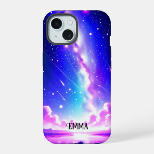Coque iPhone 15 Galaxie Rose et Bleu Céleste Personnalisé
