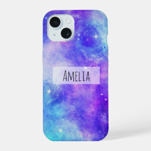 Coque iPhone 15 Galaxie spatiale abstraite violette et bleue