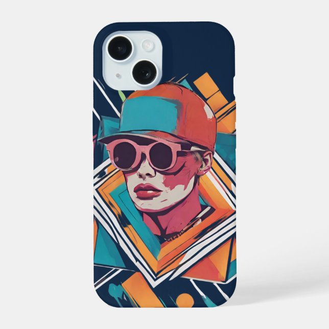 Coque iPhone 15 Garçon cool, art pop dynamique abstrait (Verso)