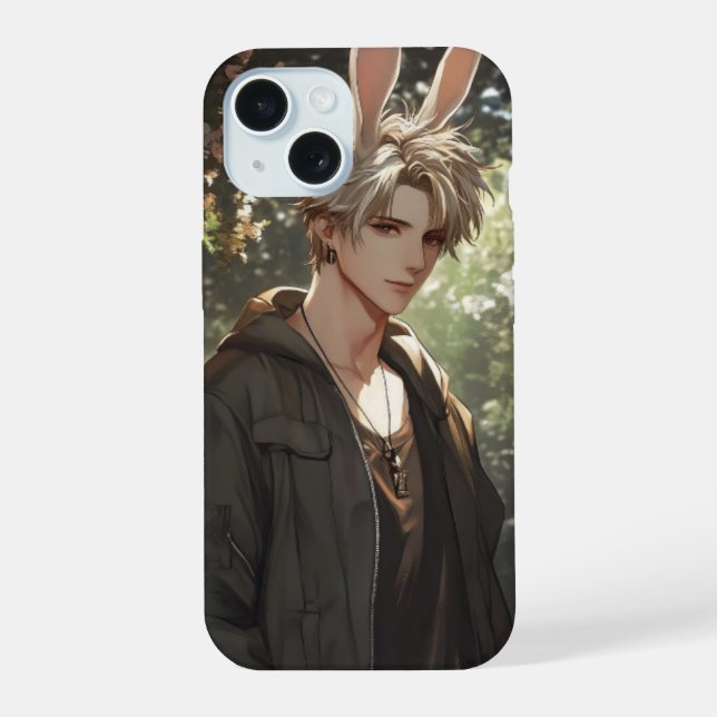 Coque iPhone 15 Garçon Lapin Blond Anime (Verso)