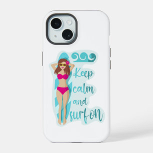 Coque iPhone 15 Gardez votre calme et surfez sur la carte de fille